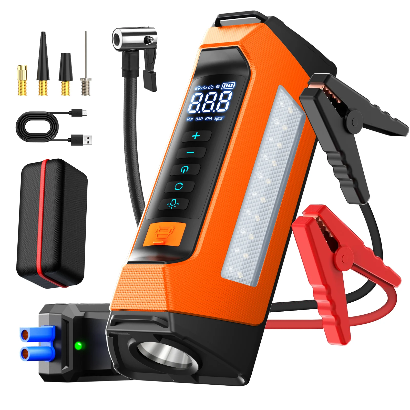 Jump Starter With Air Compressor - 8000amp 200psi Professional Car Jumpstarter Multifunction