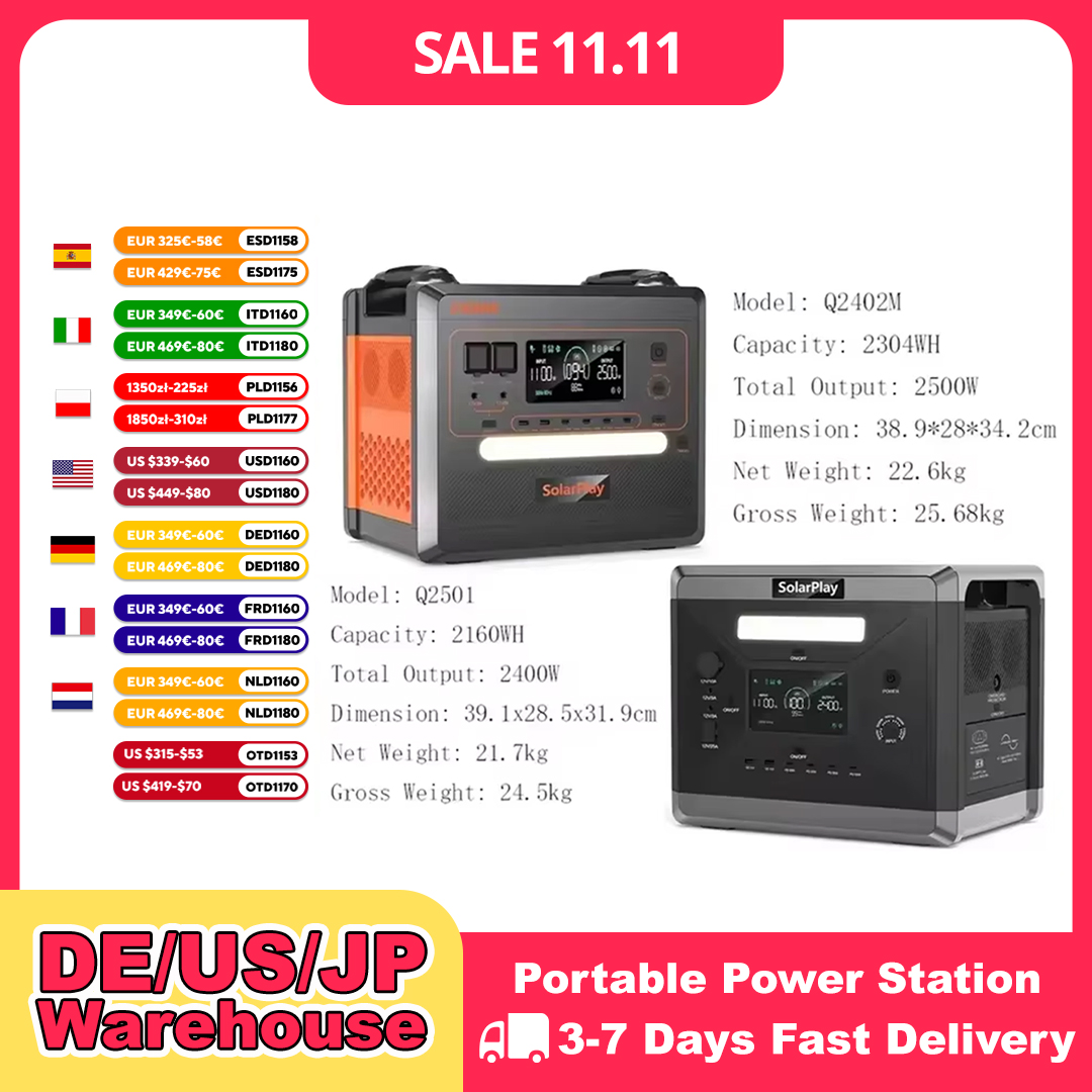 Solar Jump Starter Power Bank - SOLARPLAY Q2501 Q2402M Portable Power Station