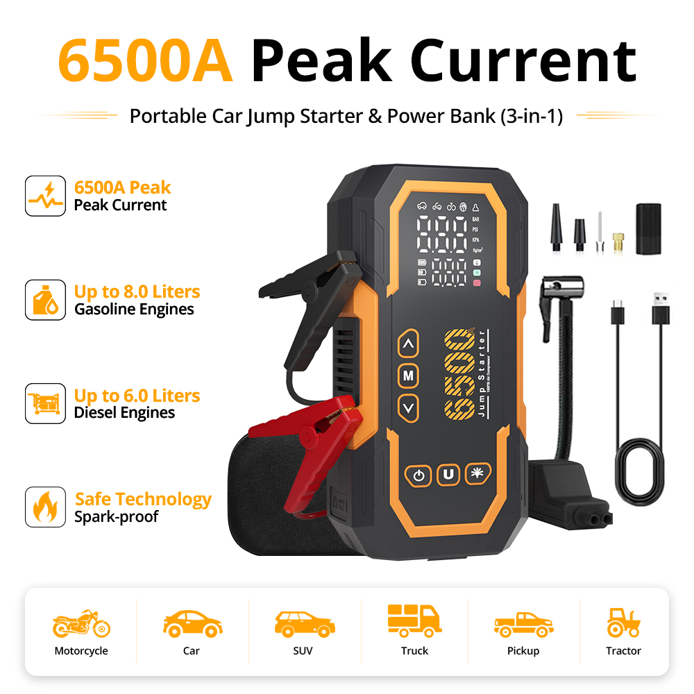 6500A Car Battery Starter–12V  - Solar Jump Starter Power Bank review and price