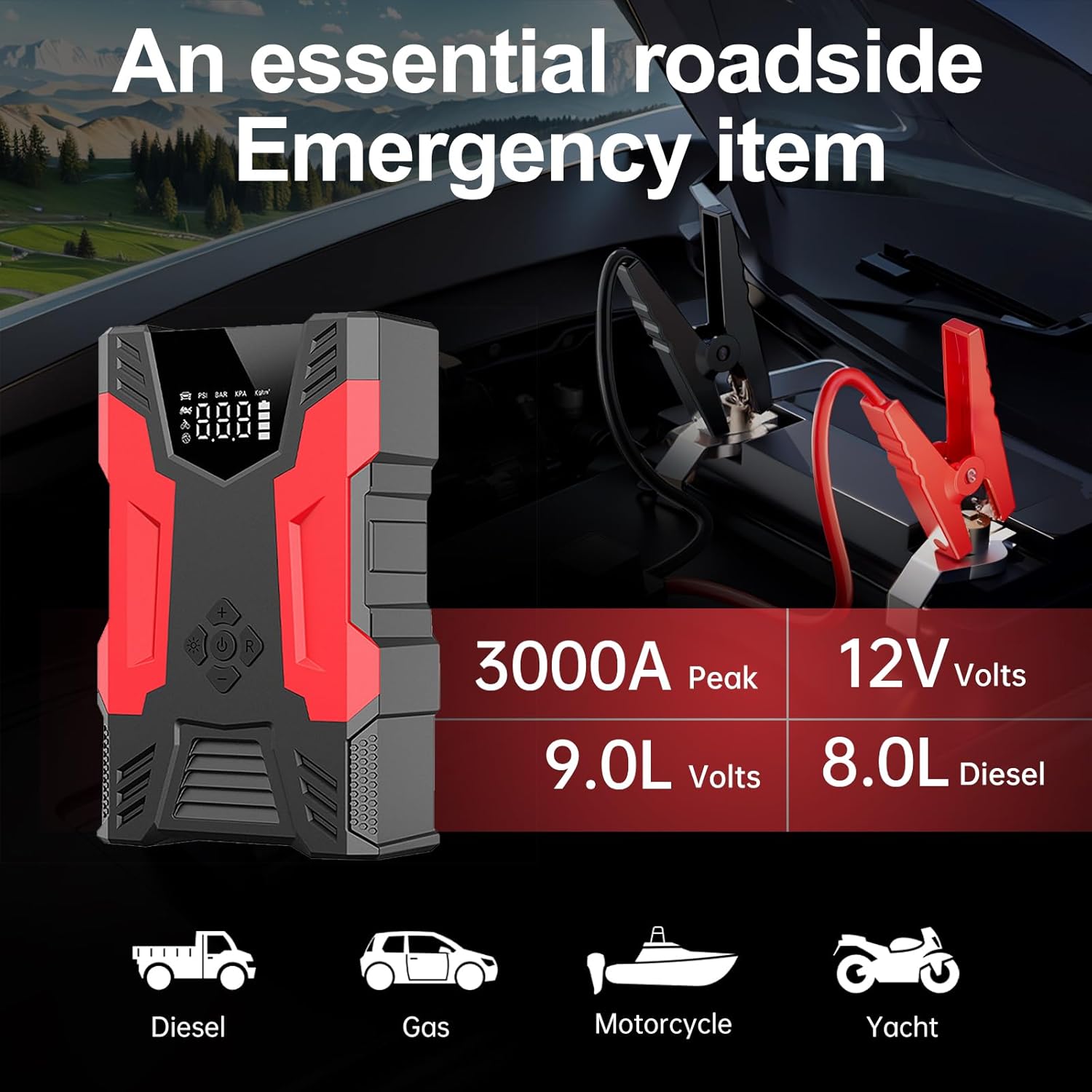 2000A Portable Car & Truck Jum - Jump Starter With Air Compressor review and price
